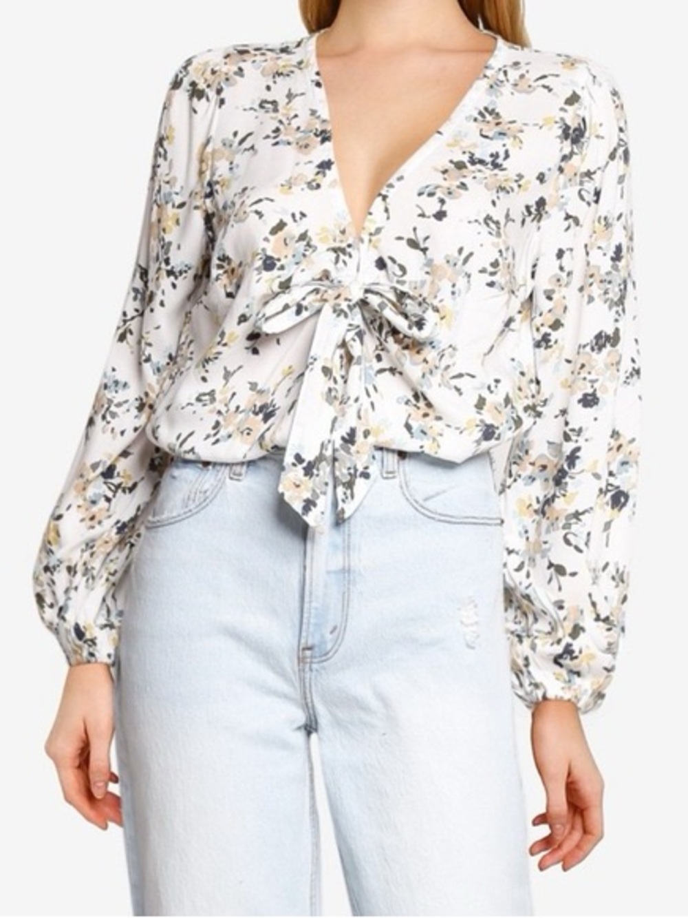 Abercrombie & Fitch - Floral V Neck Tie Front Long Sleeve Thong Bodysuit Size XS